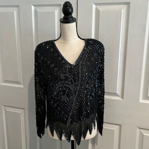 VINTAGE SILK BLACK BEADED TOP
